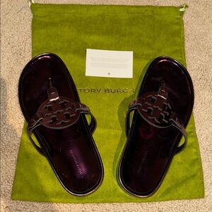 Brand New Tory Burch Miller Metallic Merlot (Dark Purple) Sandals.